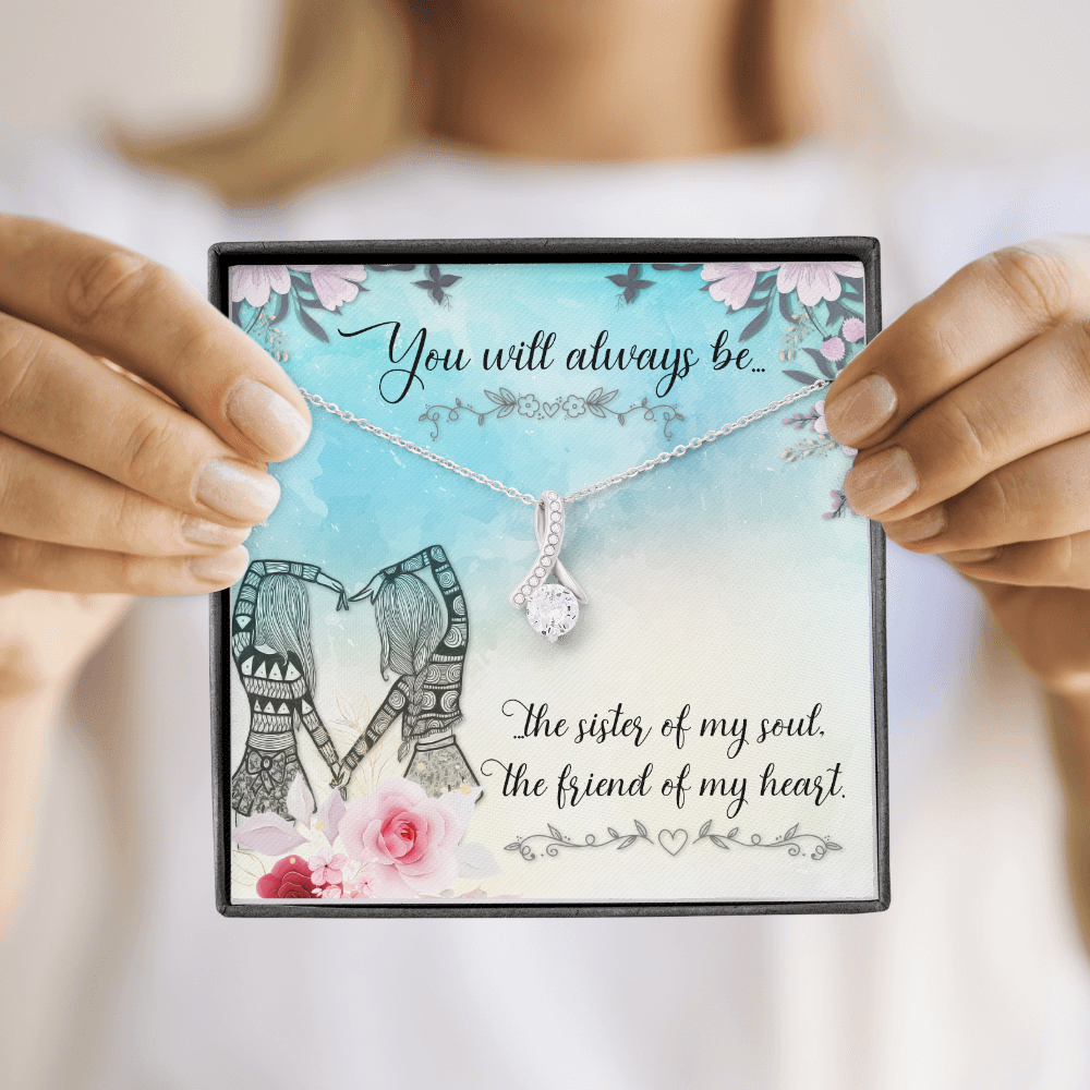 To My Sister You Will Always Be Alluring Ribbon Necklace Message Card-Express Your Love Gifts