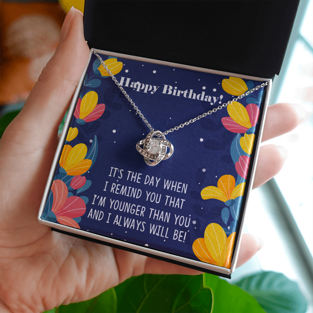 To My Sister Younger Than You Birthday Message Infinity Knot Necklace Message Card-Express Your Love Gifts