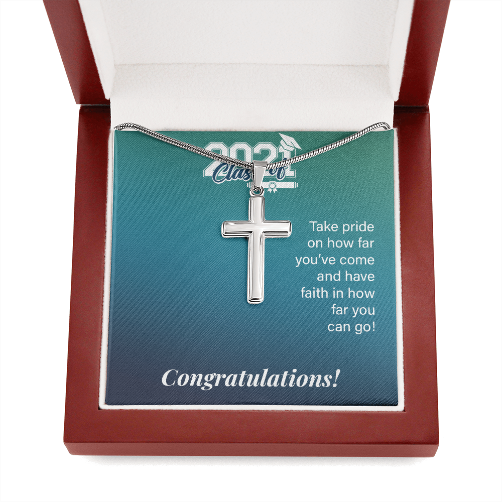 To My Son Class Of 2021 Graduation Message Card Cross Necklace w Stainless Steel Pendant-Express Your Love Gifts