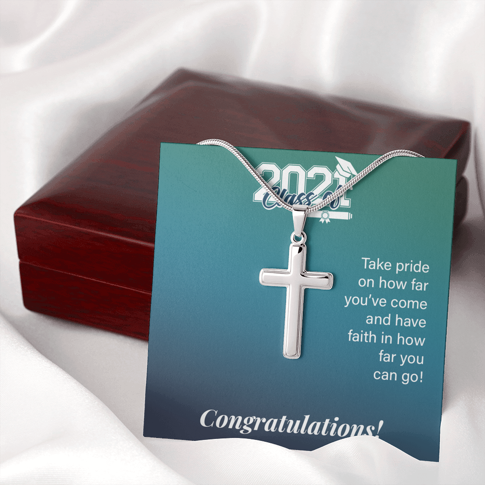 To My Son Class Of 2021 Graduation Message Card Cross Necklace w Stainless Steel Pendant-Express Your Love Gifts