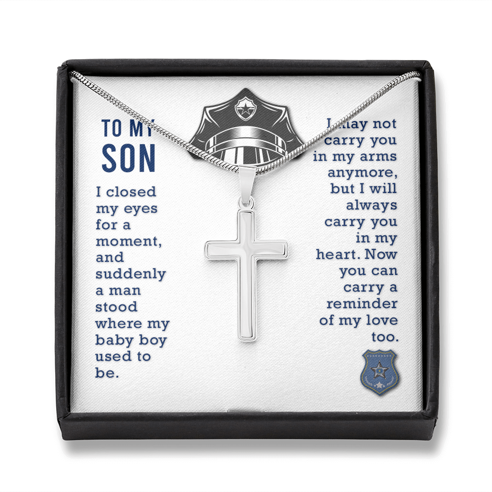 To My Son I Closed My Eyes Cross Card Necklace w Stainless Steel Pendant-Express Your Love Gifts