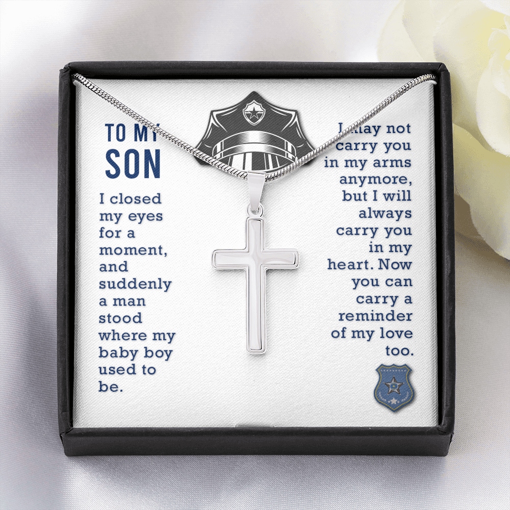 To My Son I Closed My Eyes Cross Card Necklace w Stainless Steel Pendant-Express Your Love Gifts