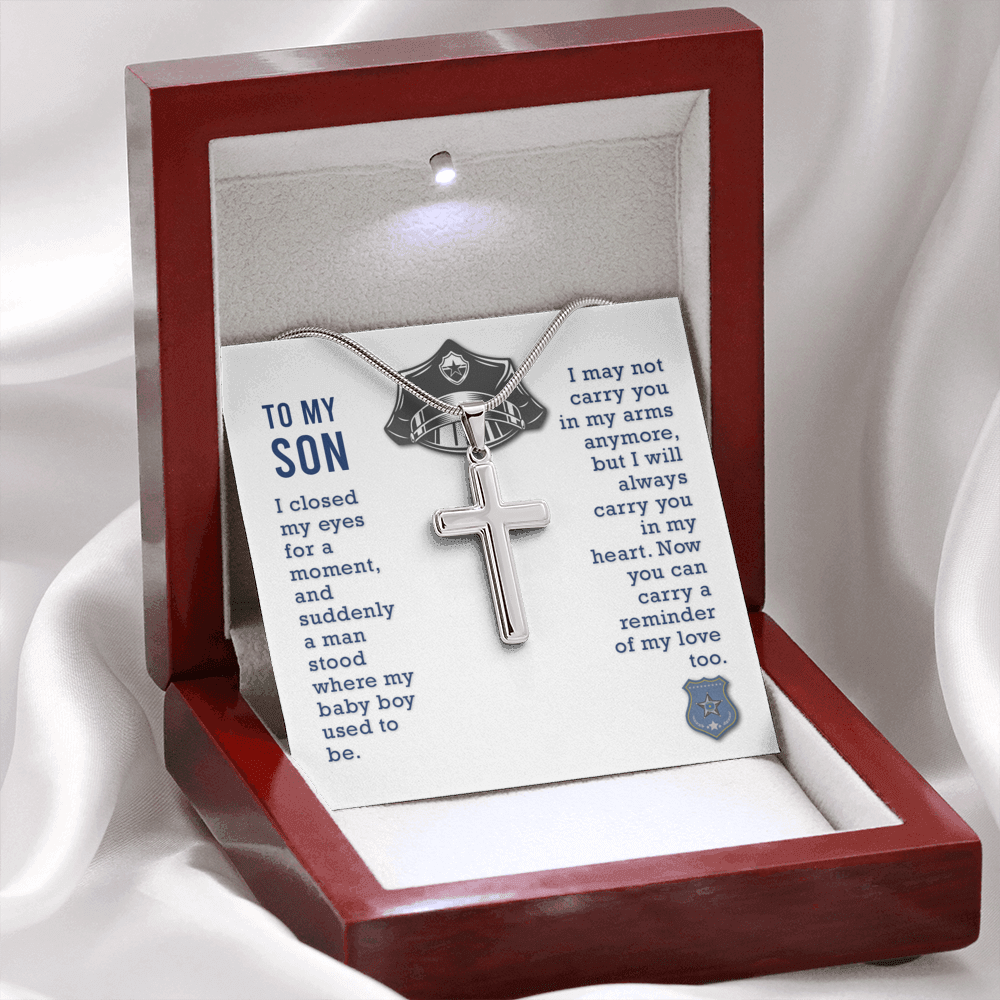To My Son I Closed My Eyes Cross Card Necklace w Stainless Steel Pendant-Express Your Love Gifts