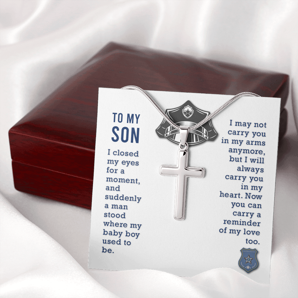 To My Son I Closed My Eyes Cross Card Necklace w Stainless Steel Pendant-Express Your Love Gifts