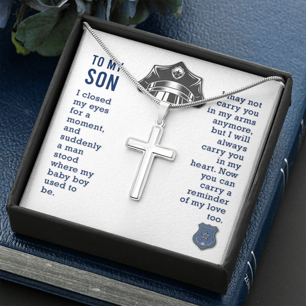 To My Son I Closed My Eyes Cross Card Necklace w Stainless Steel Pendant-Express Your Love Gifts