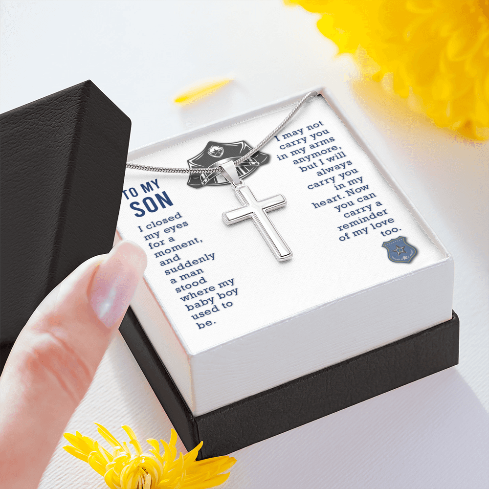 To My Son I Closed My Eyes Cross Card Necklace w Stainless Steel Pendant-Express Your Love Gifts