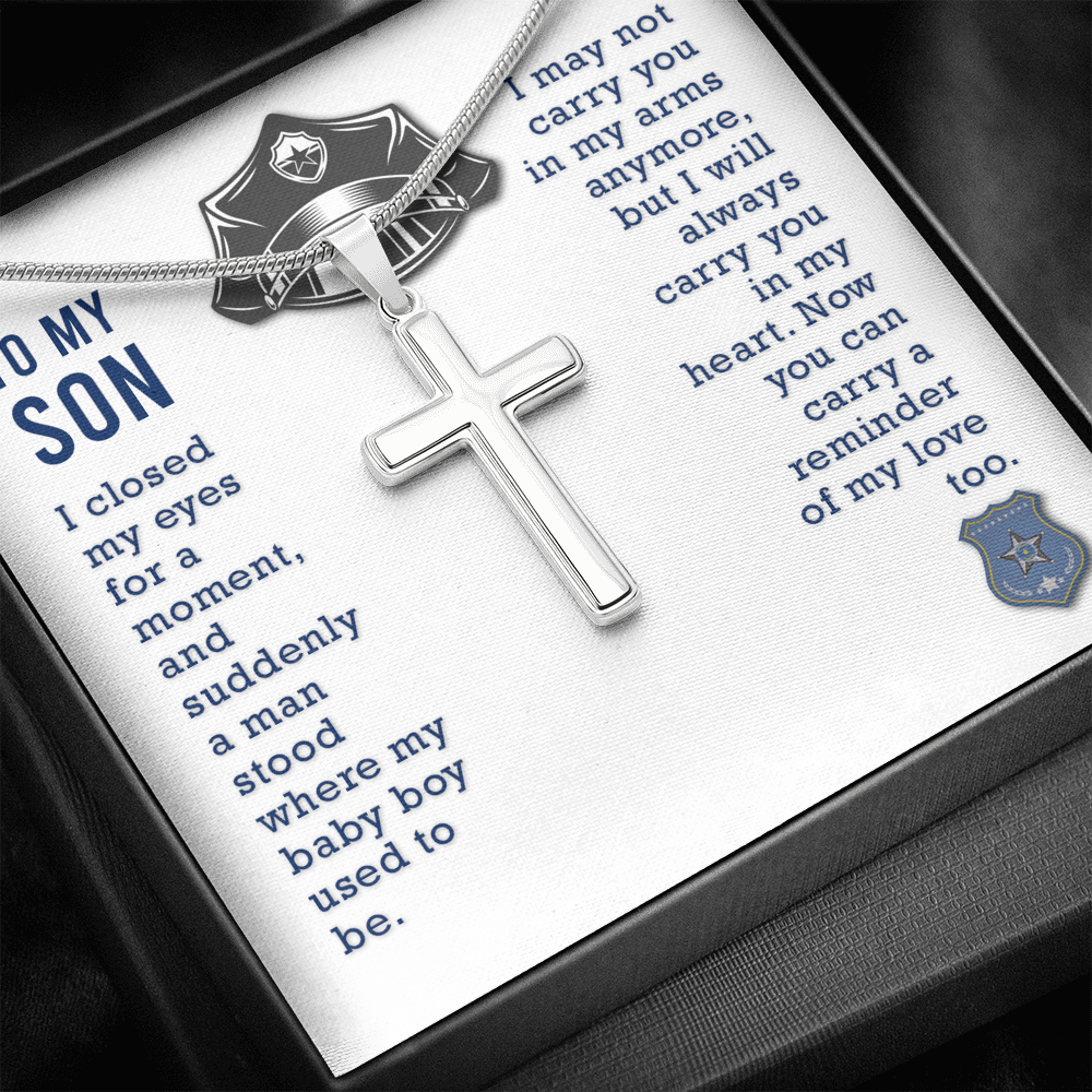 To My Son I Closed My Eyes Cross Card Necklace w Stainless Steel Pendant-Express Your Love Gifts