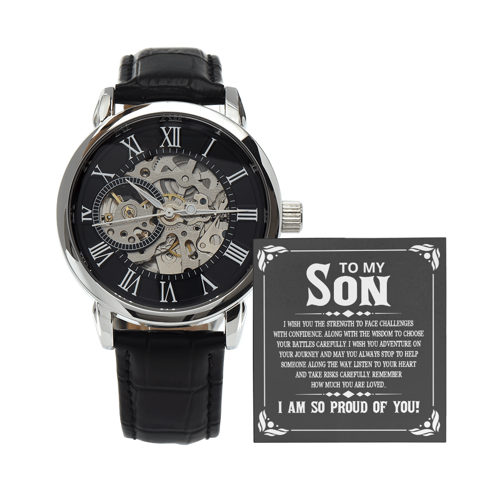 To My Son I Wish You The Strength Men's Openwork Watch With Mahogany Box-Express Your Love Gifts