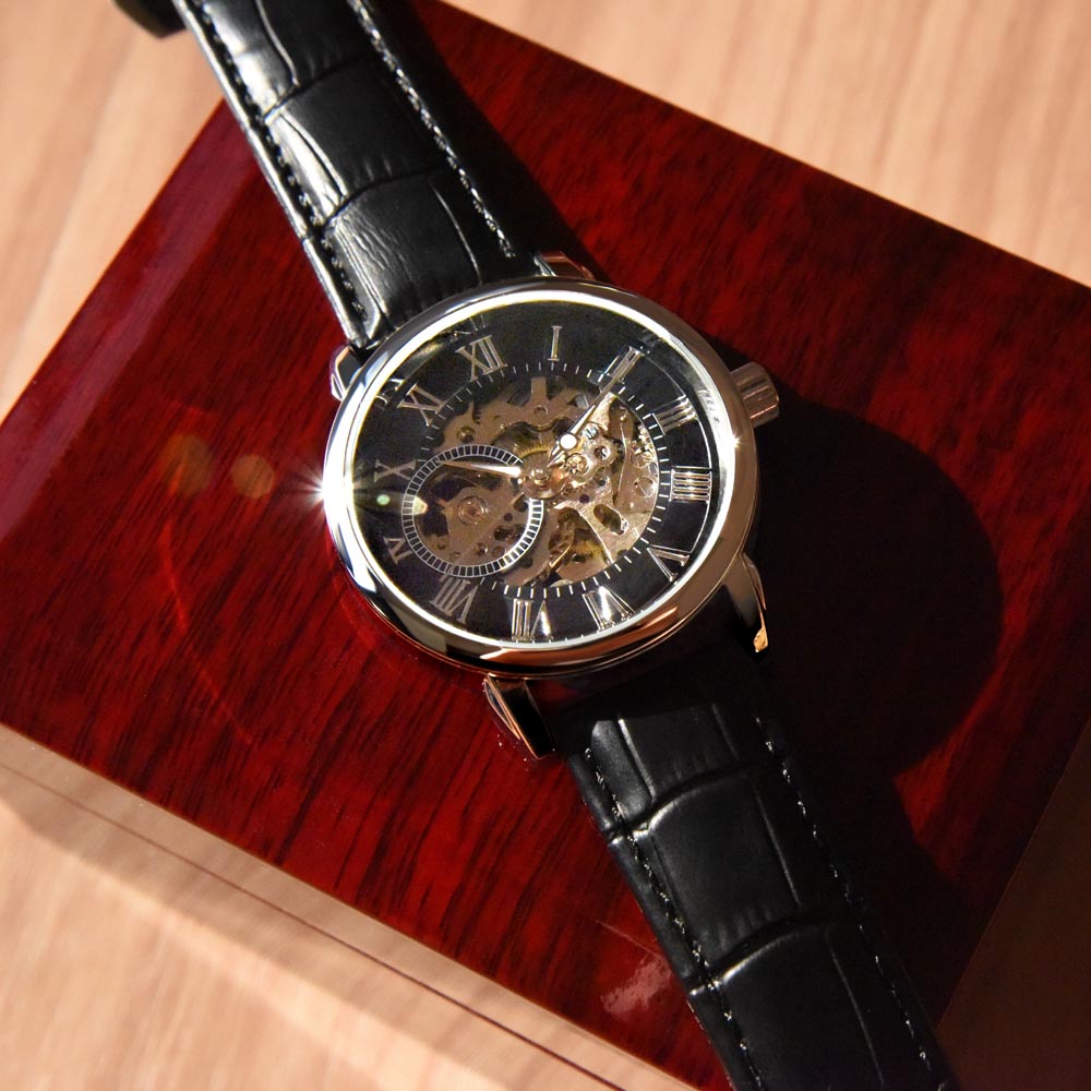 To My Son I Wish You The Strength Men's Openwork Watch With Mahogany Box-Express Your Love Gifts