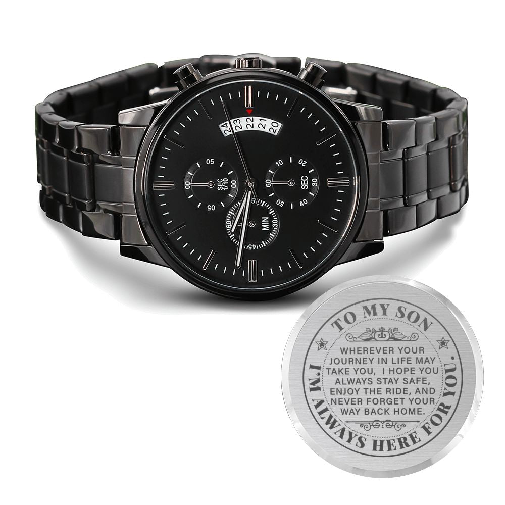 To My Son Never Forget Men's Watch Multifunction Stainless Steel W Copper Dial-Express Your Love Gifts