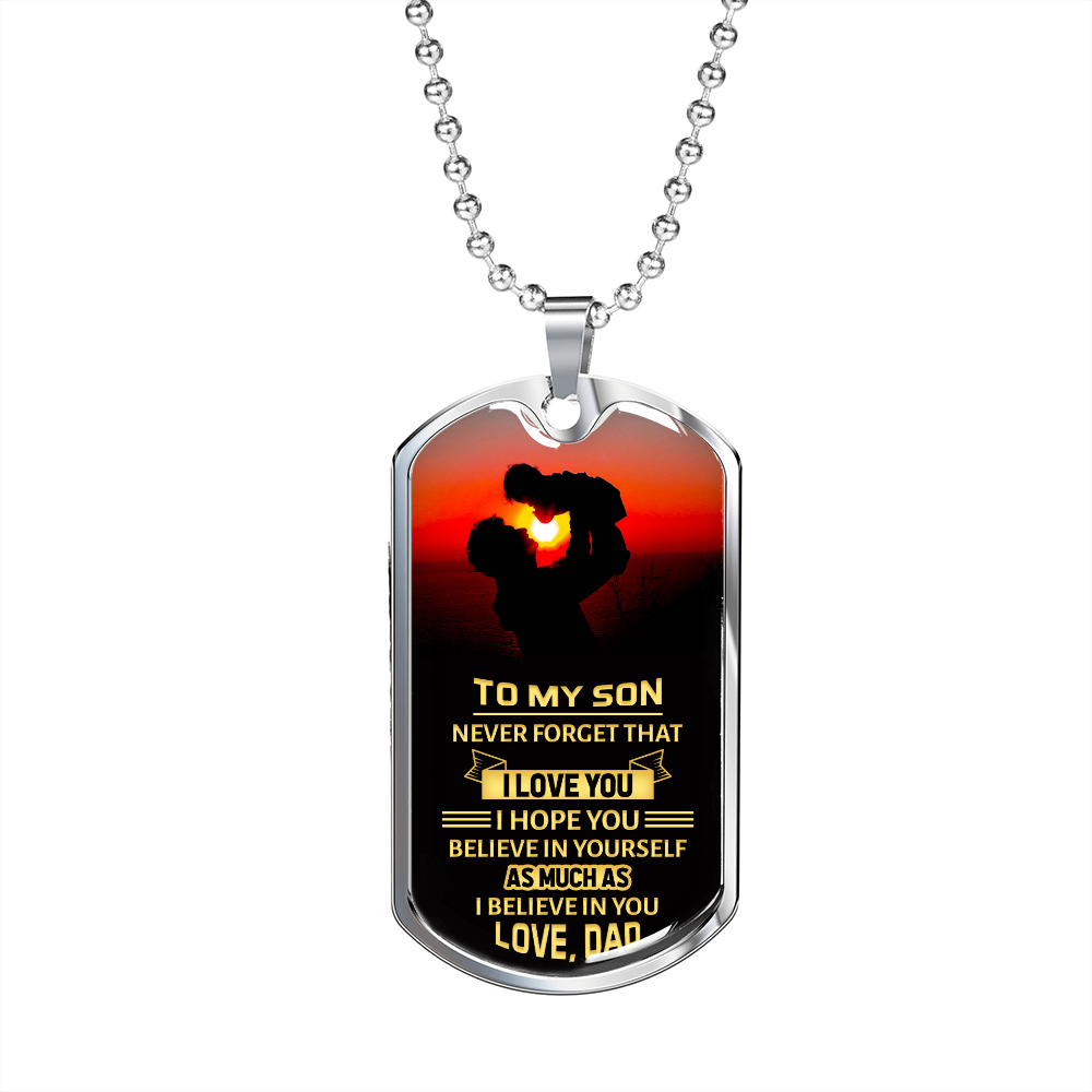 To My Son Never Forget Necklace Stainless Steel or 18k Gold Dog Tag 24" Chain-Express Your Love Gifts