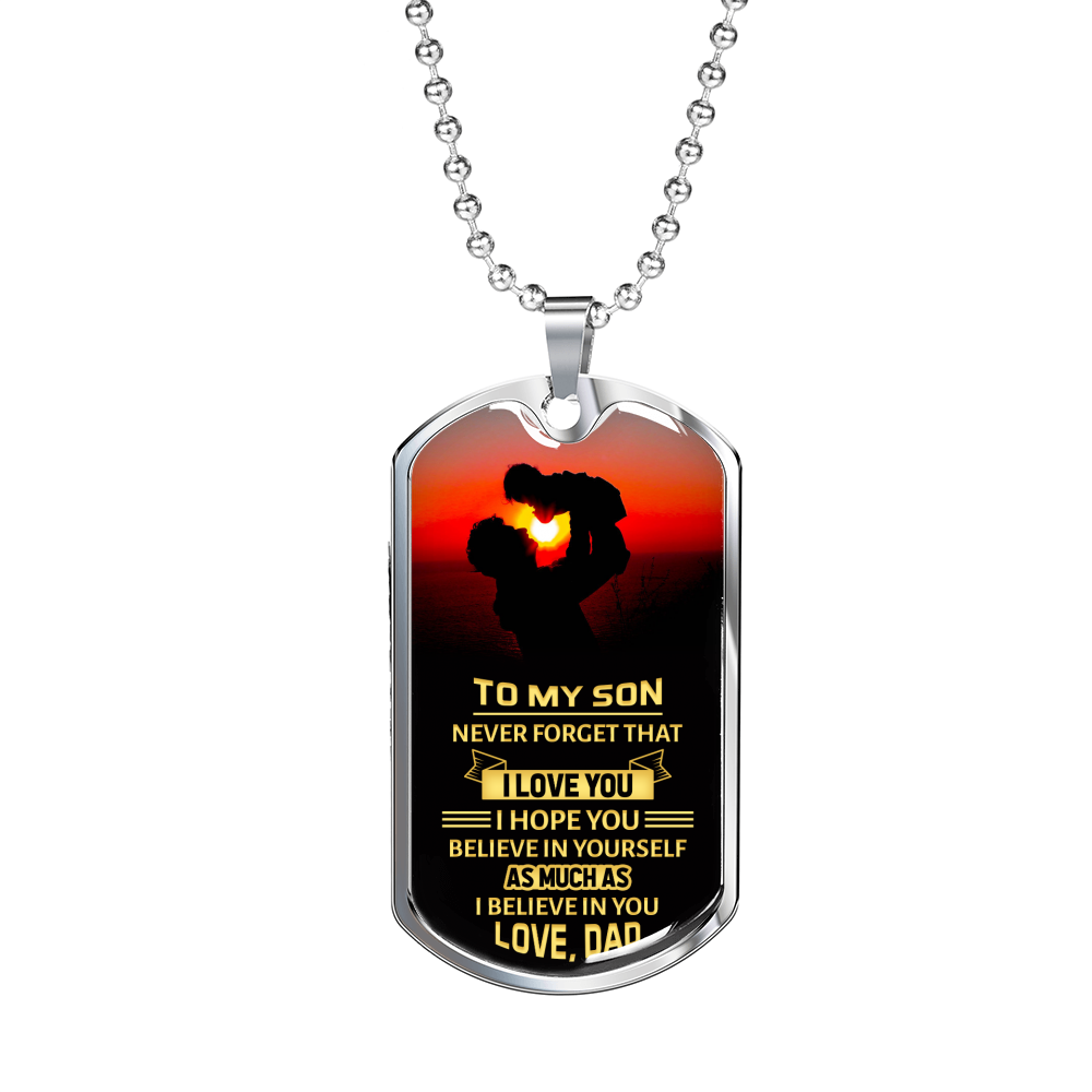 To My Son Never Forget That Necklace Stainless Steel or 18k Gold Dog Tag 24" Chain-Express Your Love Gifts
