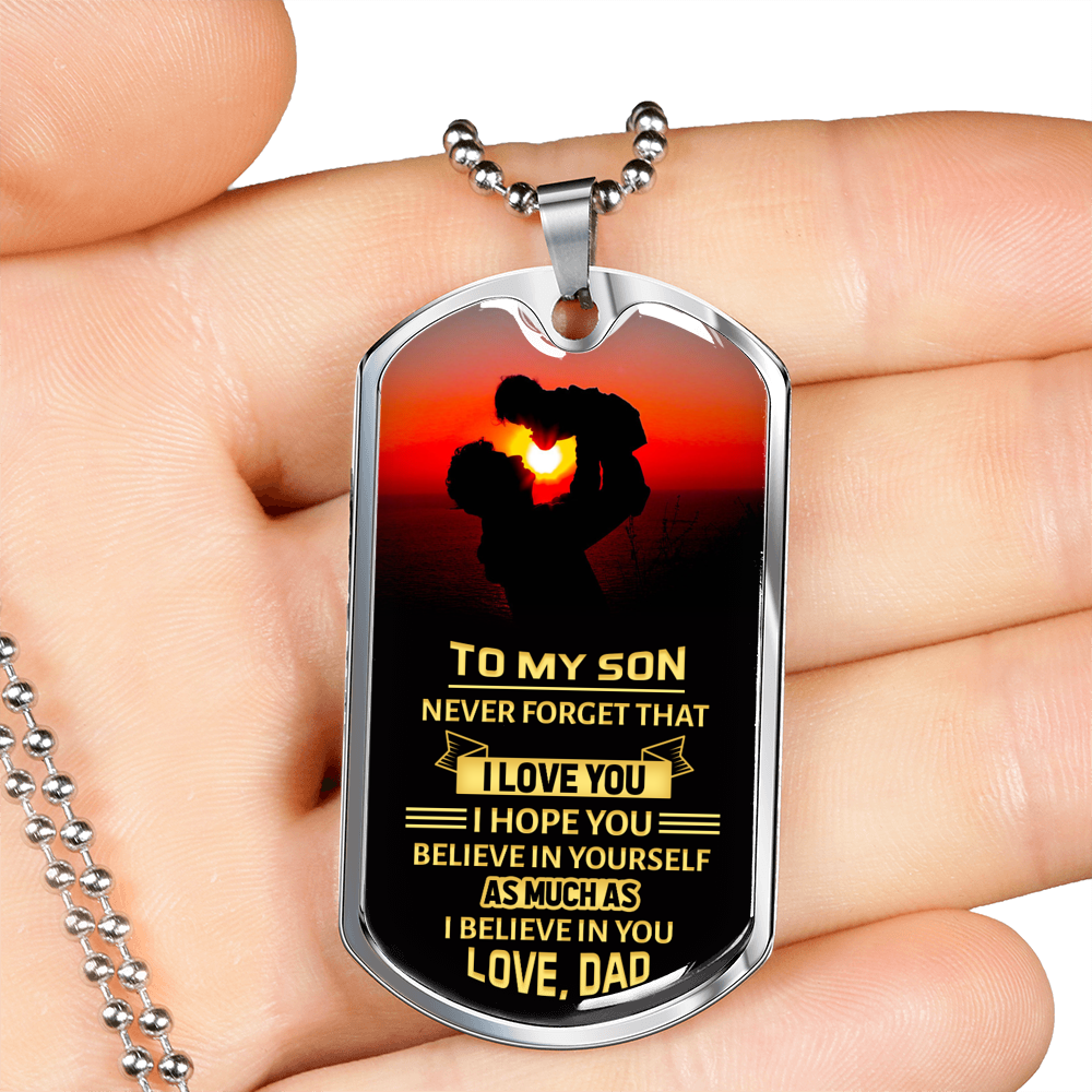 To My Son Never Forget That Necklace Stainless Steel or 18k Gold Dog Tag 24" Chain-Express Your Love Gifts