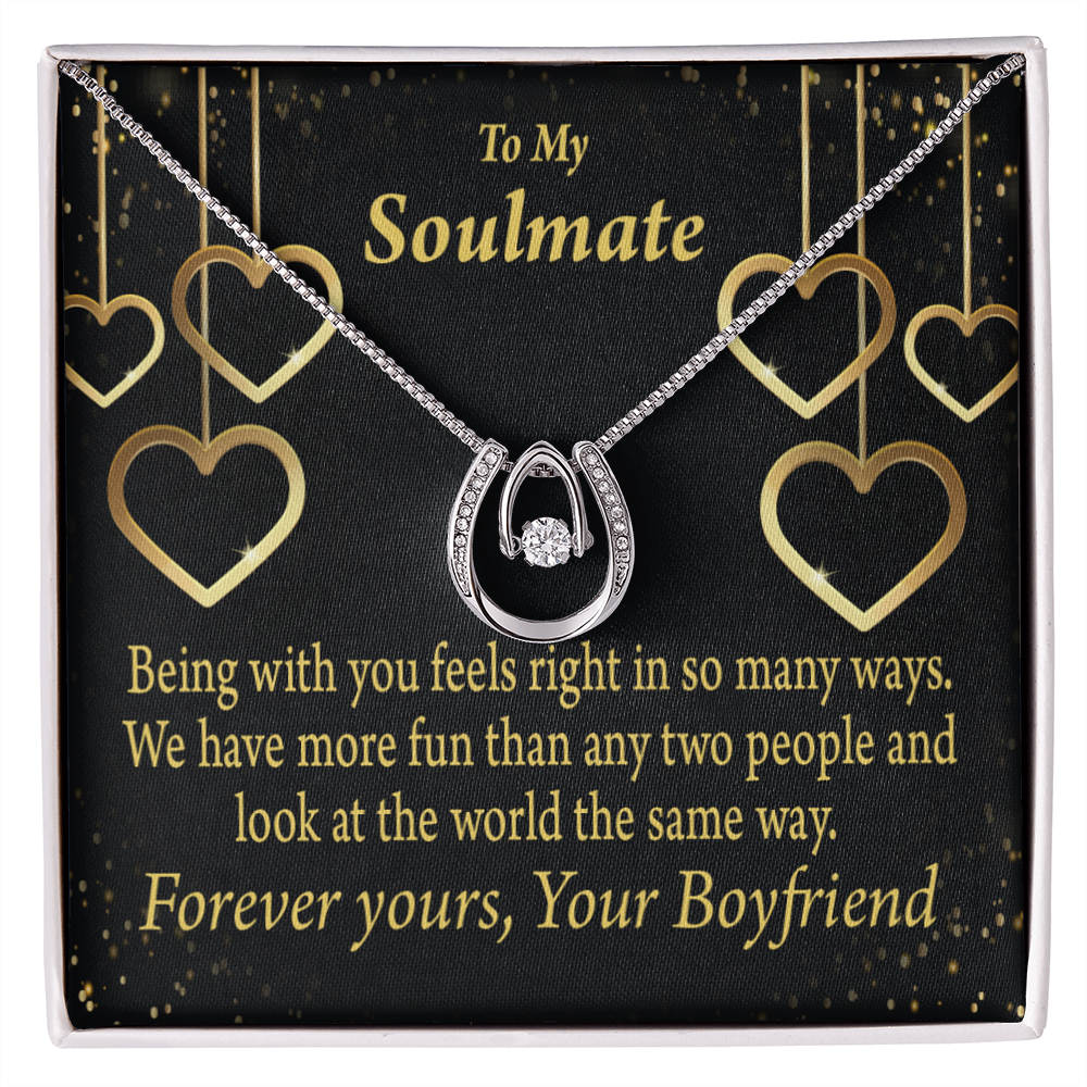 To My Soulmate Being With You Lucky Horseshoe Necklace Message Card 14k w CZ Crystals-Express Your Love Gifts