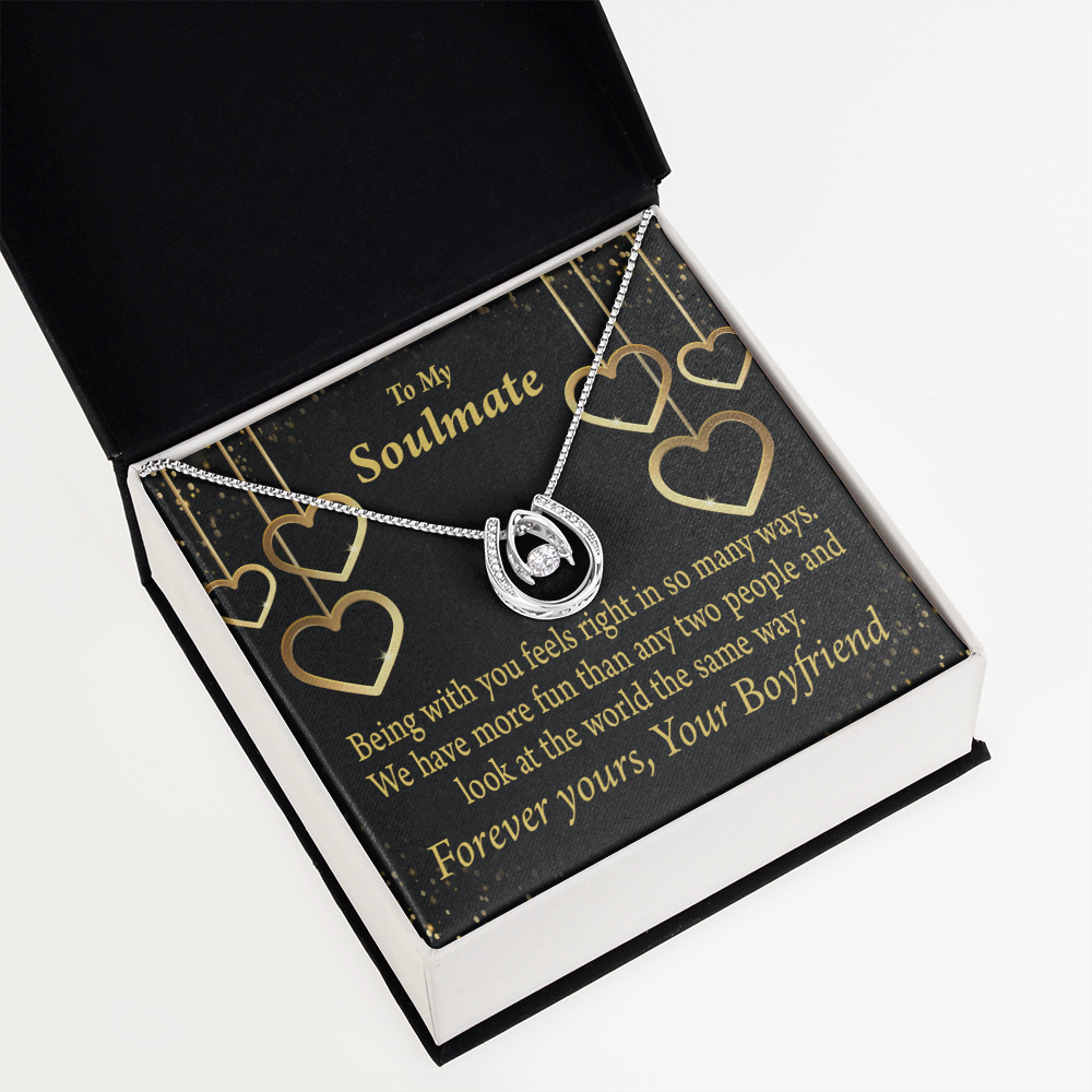 To My Soulmate Being With You Lucky Horseshoe Necklace Message Card 14k w CZ Crystals-Express Your Love Gifts