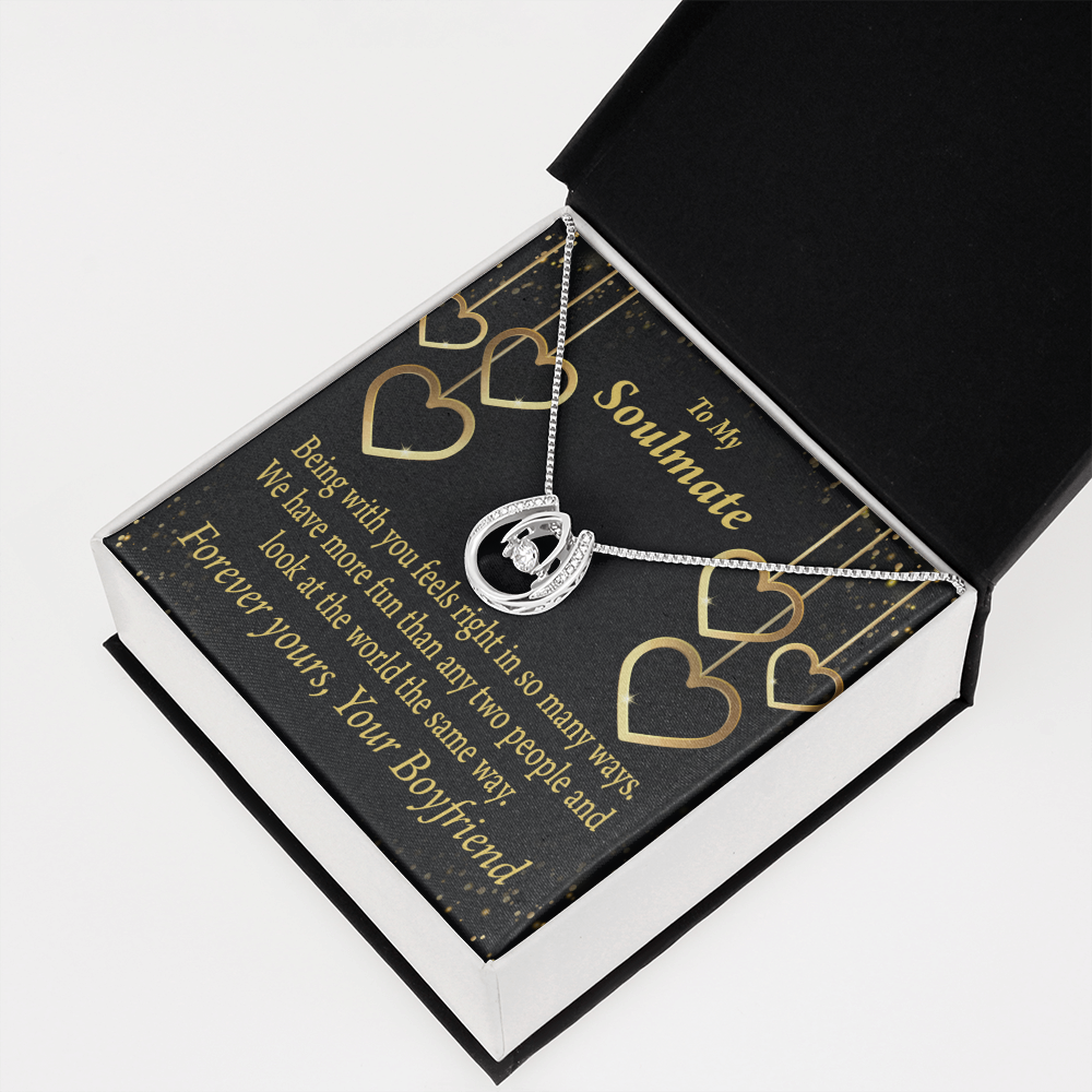 To My Soulmate Being With You Lucky Horseshoe Necklace Message Card 14k w CZ Crystals-Express Your Love Gifts