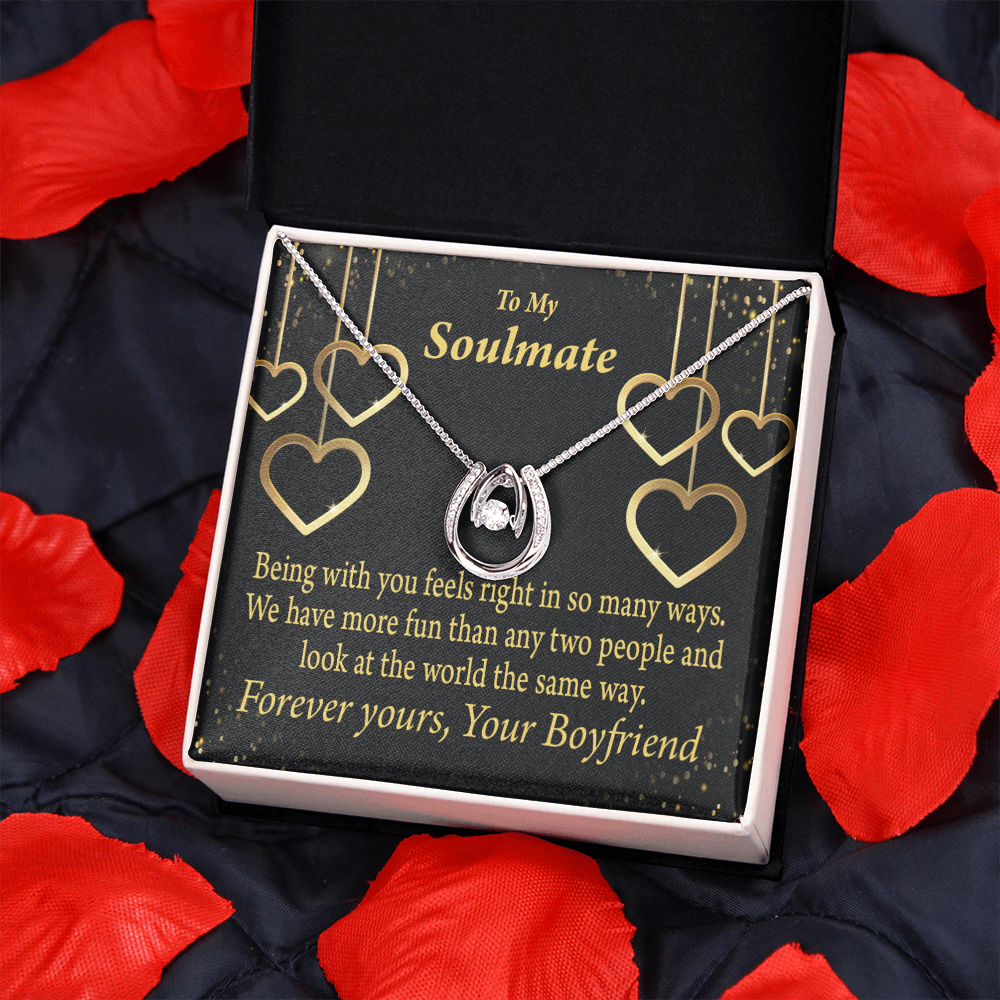 To My Soulmate Being With You Lucky Horseshoe Necklace Message Card 14k w CZ Crystals-Express Your Love Gifts