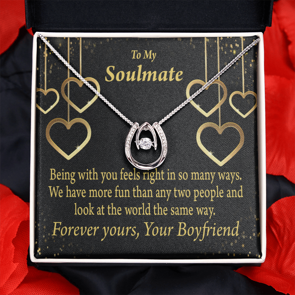 To My Soulmate Being With You Lucky Horseshoe Necklace Message Card 14k w CZ Crystals-Express Your Love Gifts