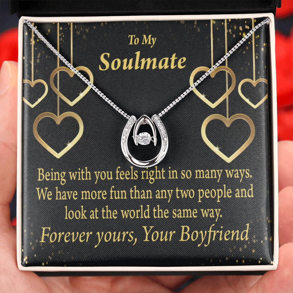 To My Soulmate Being With You Lucky Horseshoe Necklace Message Card 14k w CZ Crystals-Express Your Love Gifts
