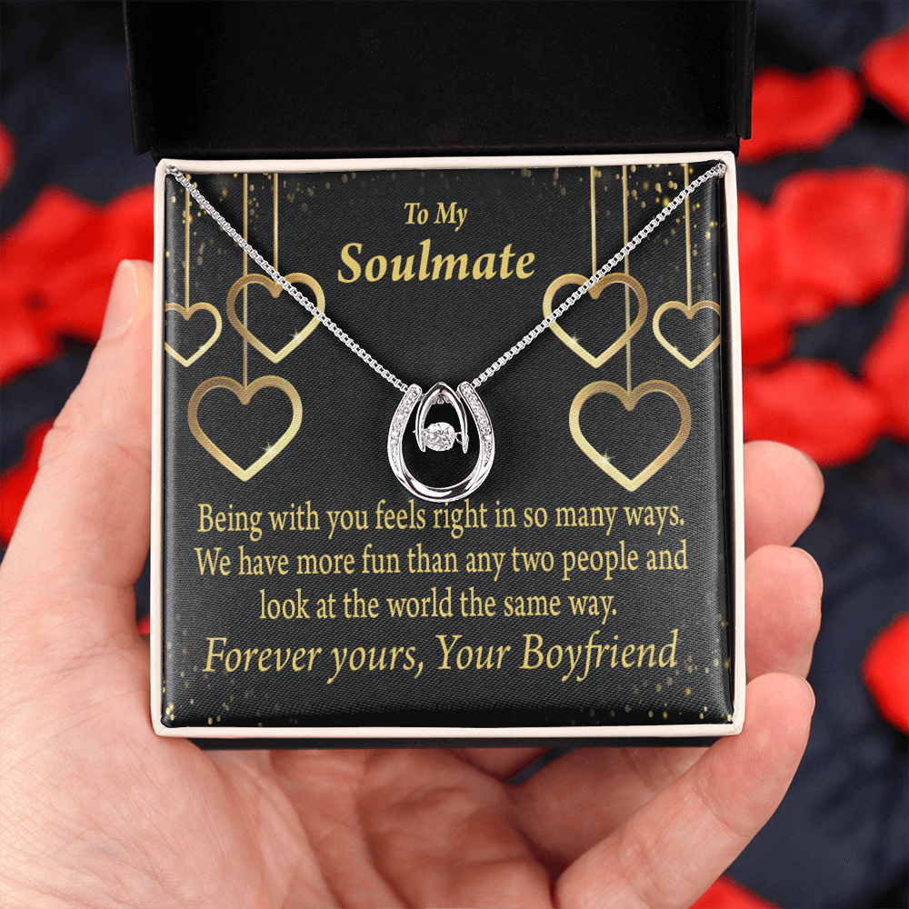 To My Soulmate Being With You Lucky Horseshoe Necklace Message Card 14k w CZ Crystals-Express Your Love Gifts