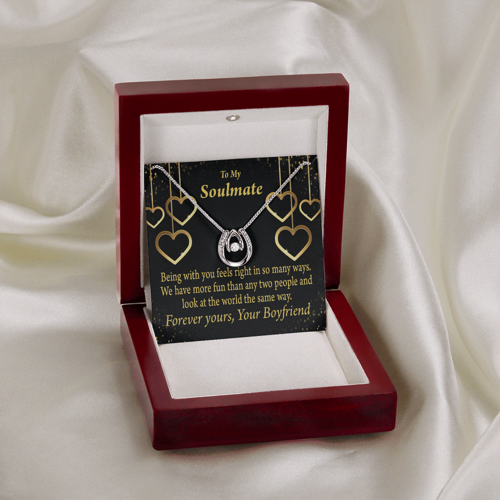 To My Soulmate Being With You Lucky Horseshoe Necklace Message Card 14k w CZ Crystals-Express Your Love Gifts