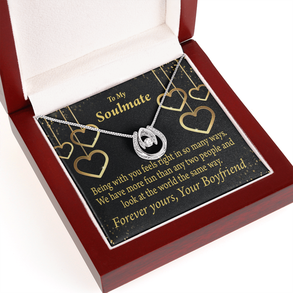 To My Soulmate Being With You Lucky Horseshoe Necklace Message Card 14k w CZ Crystals-Express Your Love Gifts