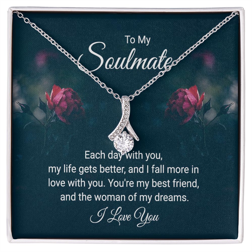 To My Soulmate Each Day With You Alluring Ribbon Necklace Message Card-Express Your Love Gifts