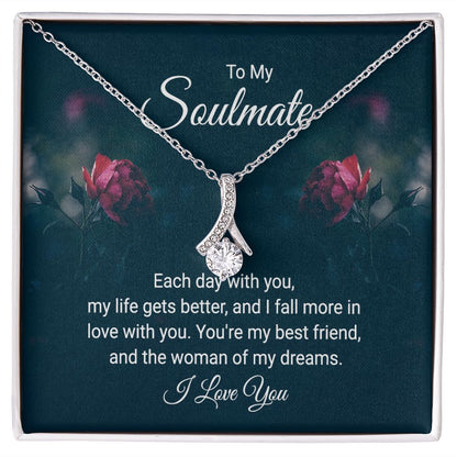 To My Soulmate Each Day With You Alluring Ribbon Necklace Message Card-Express Your Love Gifts