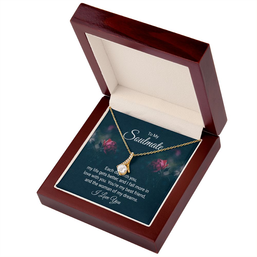 To My Soulmate Each Day With You Alluring Ribbon Necklace Message Card-Express Your Love Gifts
