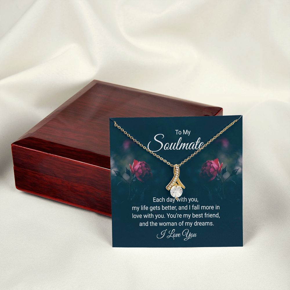 To My Soulmate Each Day With You Alluring Ribbon Necklace Message Card-Express Your Love Gifts