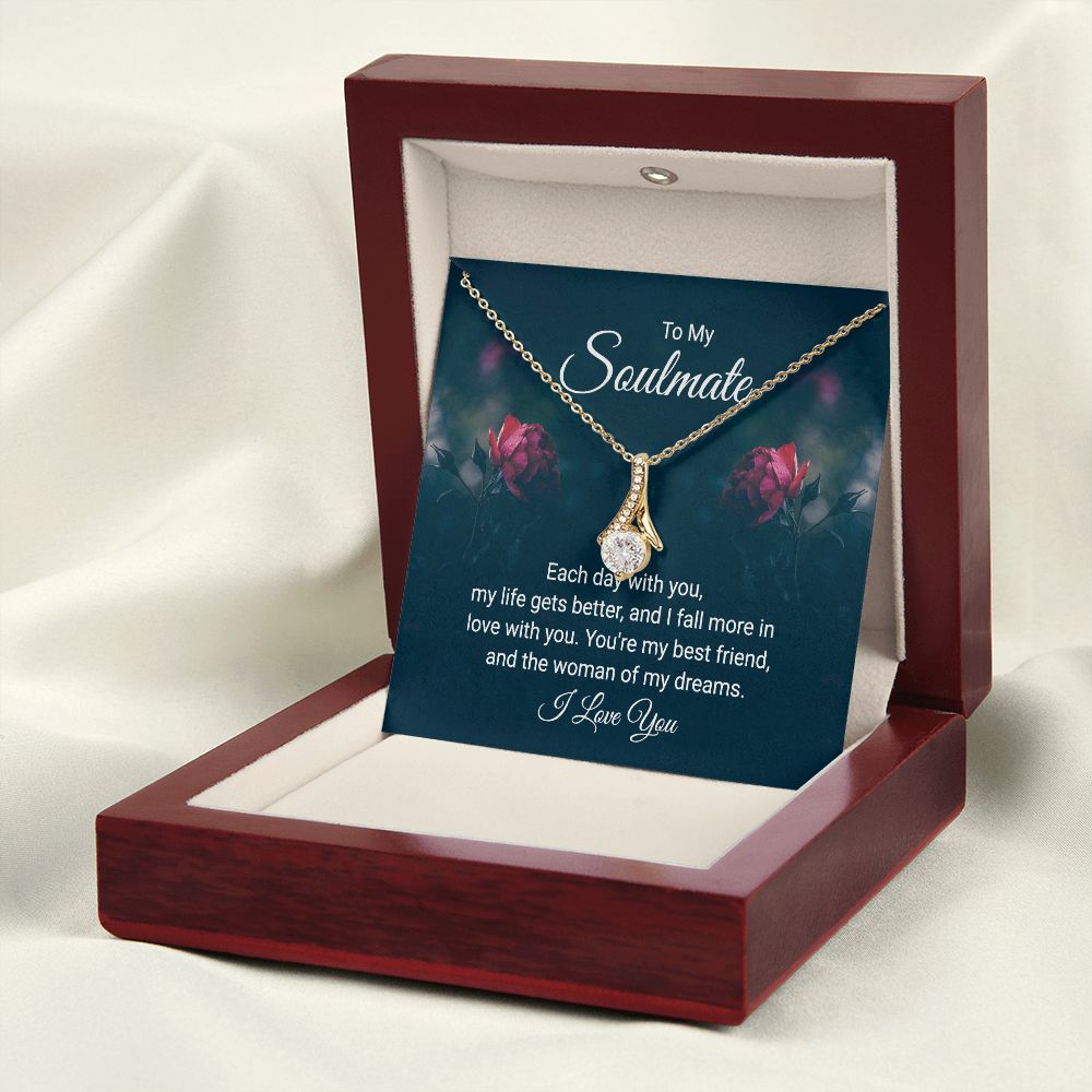 To My Soulmate Each Day With You Alluring Ribbon Necklace Message Card-Express Your Love Gifts