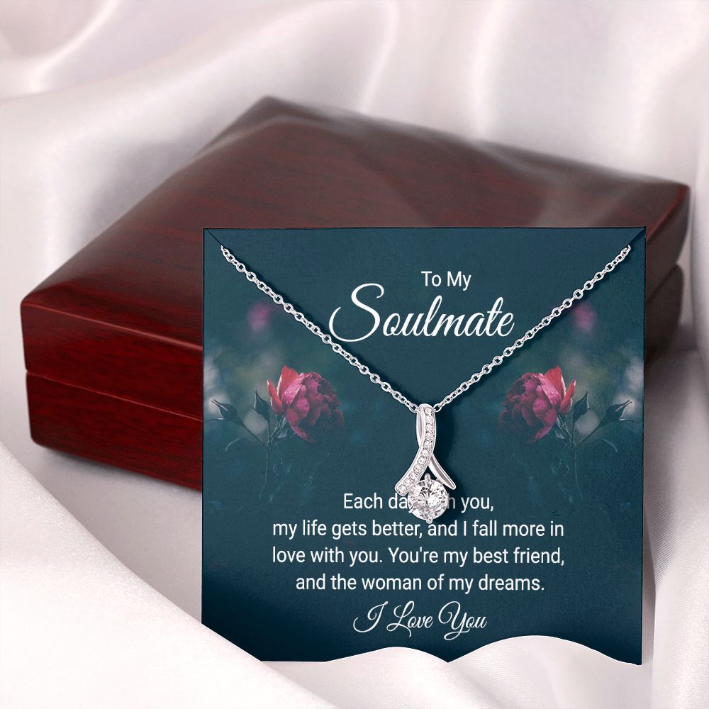 To My Soulmate Each Day With You Alluring Ribbon Necklace Message Card-Express Your Love Gifts