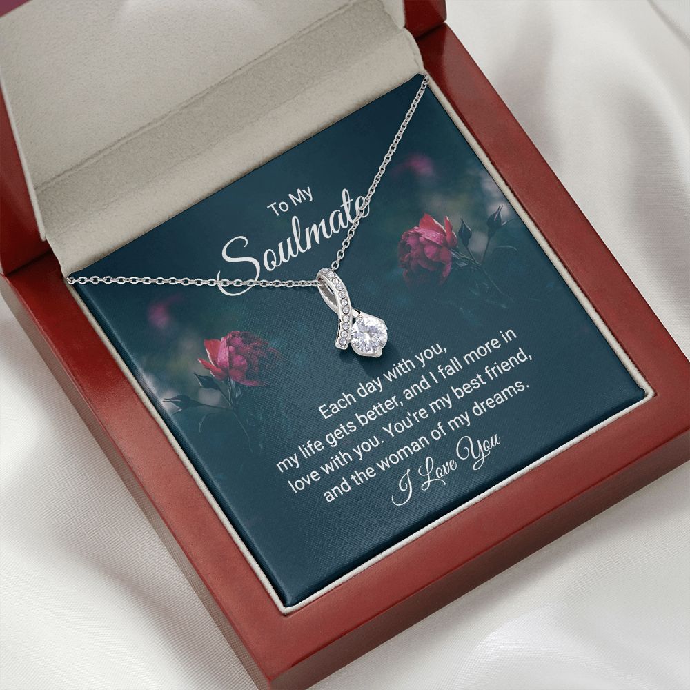 To My Soulmate Each Day With You Alluring Ribbon Necklace Message Card-Express Your Love Gifts