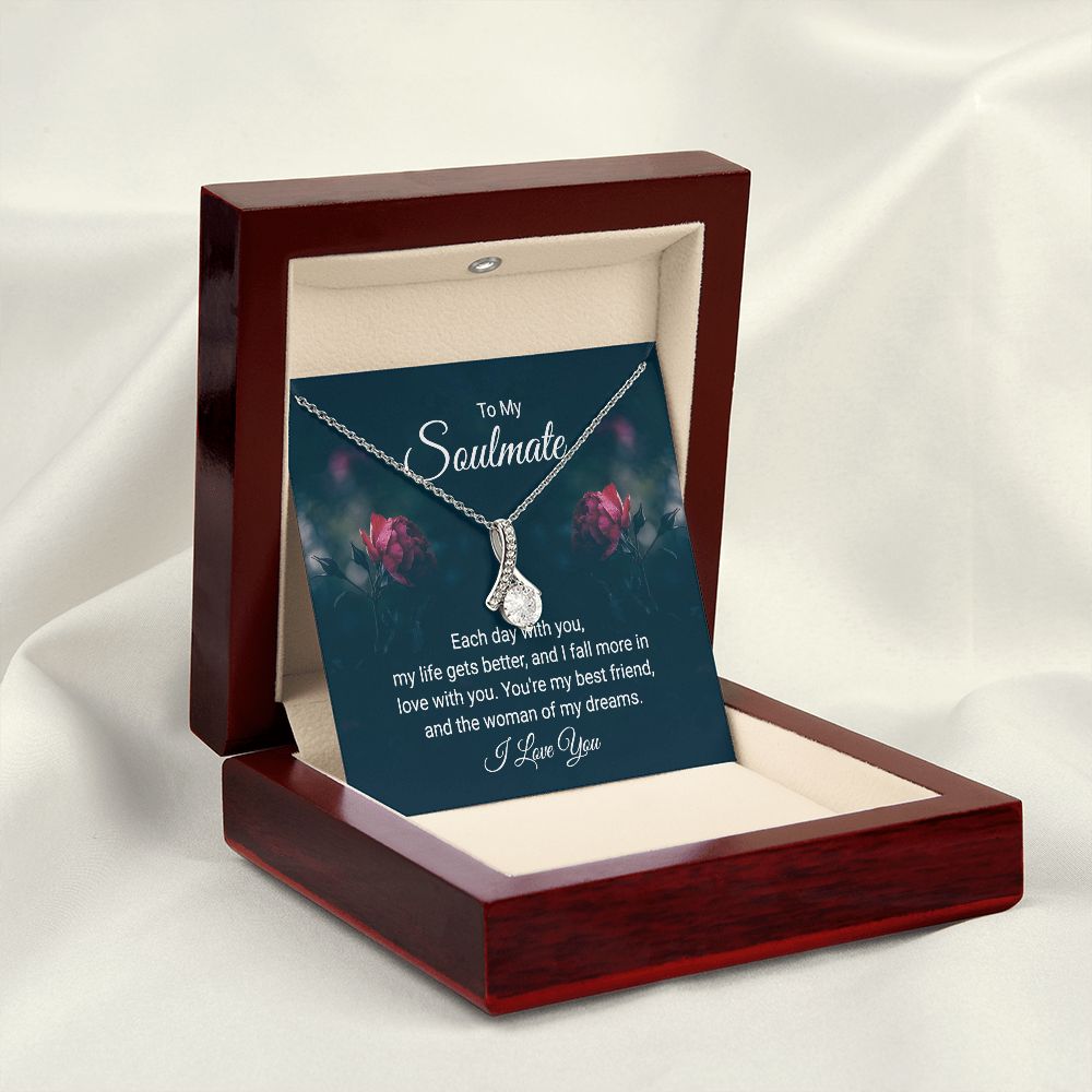 To My Soulmate Each Day With You Alluring Ribbon Necklace Message Card-Express Your Love Gifts