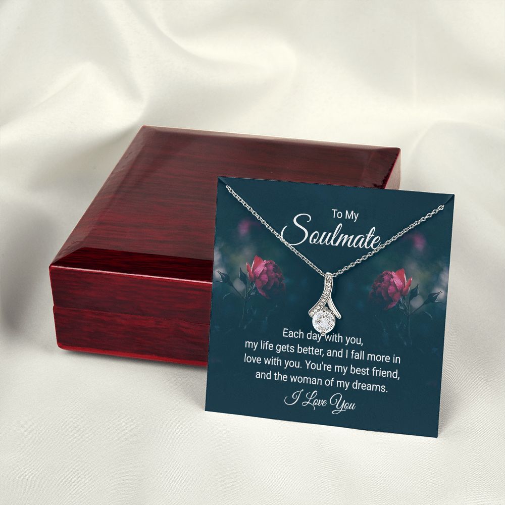 To My Soulmate Each Day With You Alluring Ribbon Necklace Message Card-Express Your Love Gifts