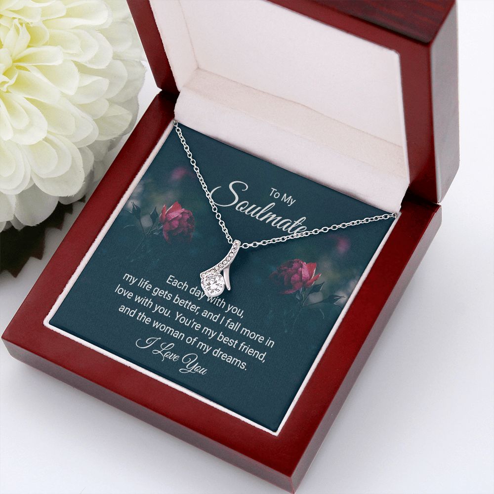 To My Soulmate Each Day With You Alluring Ribbon Necklace Message Card-Express Your Love Gifts