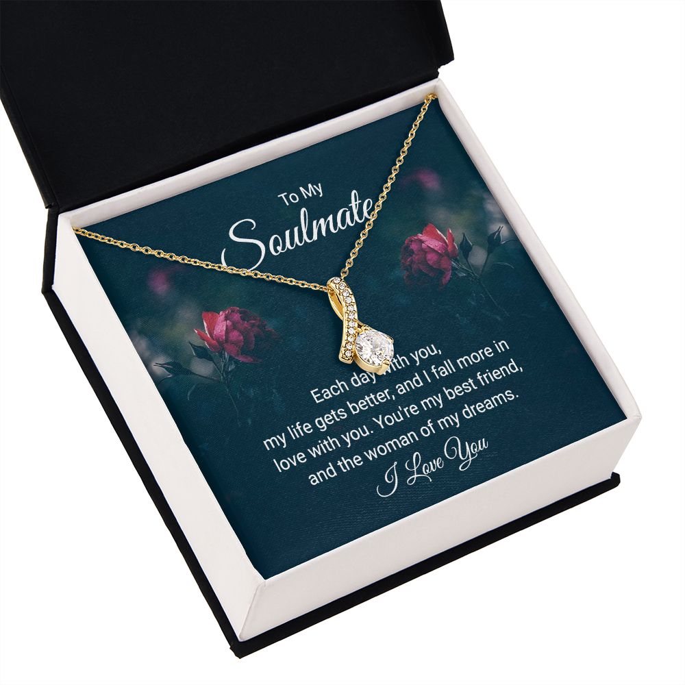 To My Soulmate Each Day With You Alluring Ribbon Necklace Message Card-Express Your Love Gifts