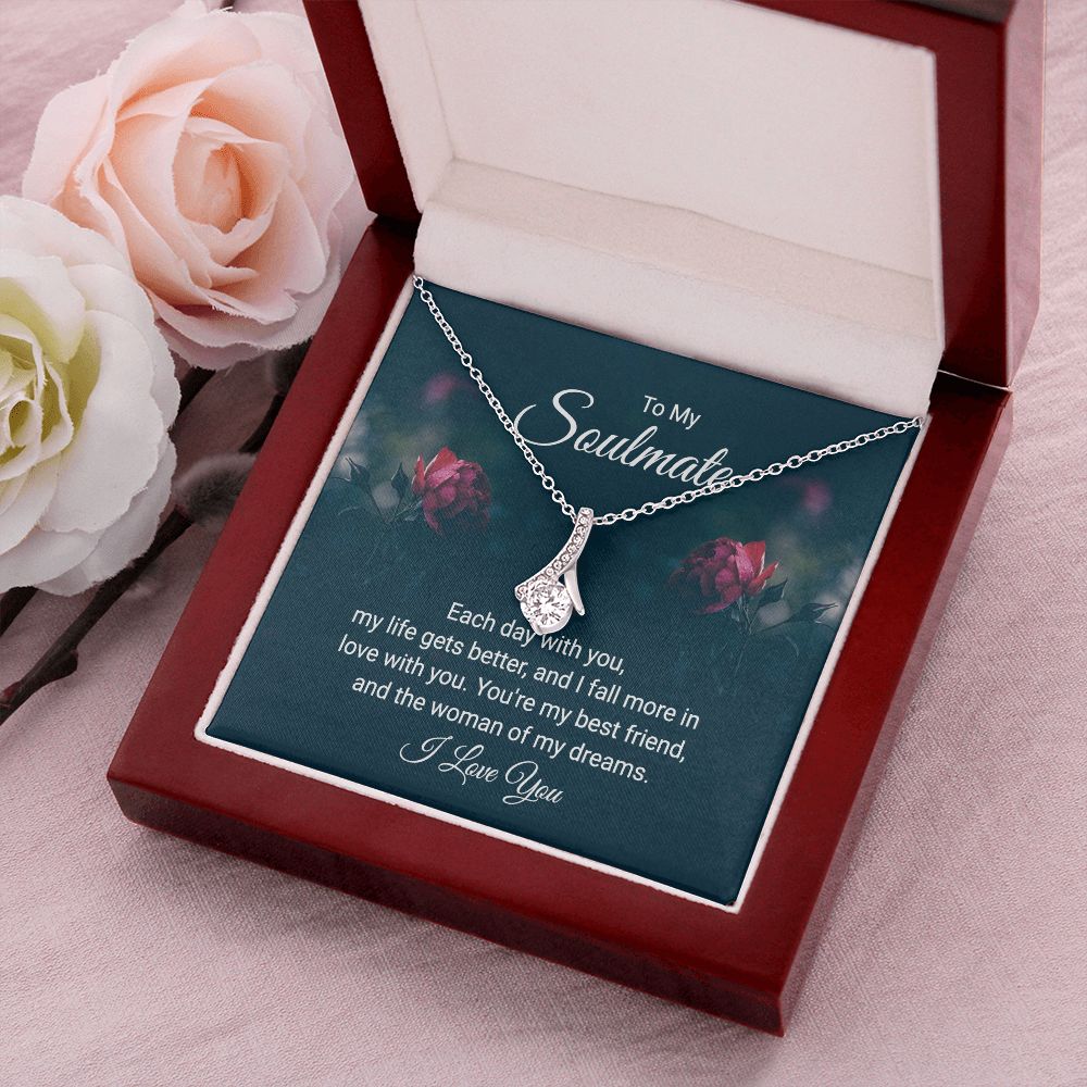 To My Soulmate Each Day With You Alluring Ribbon Necklace Message Card-Express Your Love Gifts