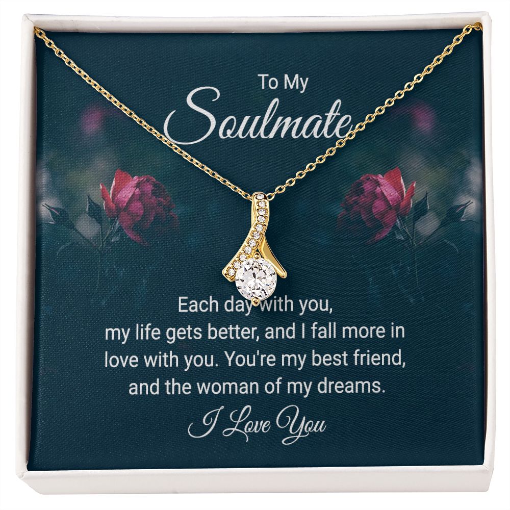 To My Soulmate Each Day With You Alluring Ribbon Necklace Message Card-Express Your Love Gifts