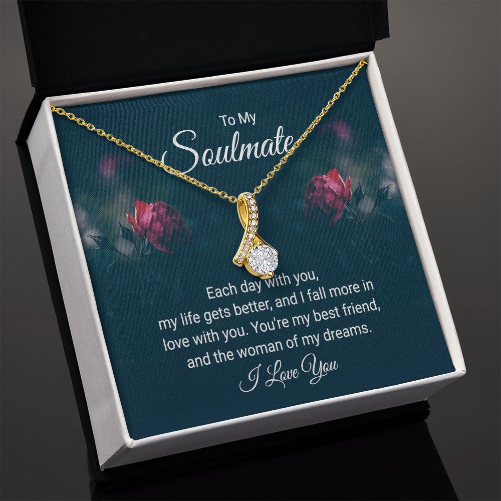 To My Soulmate Each Day With You Alluring Ribbon Necklace Message Card-Express Your Love Gifts