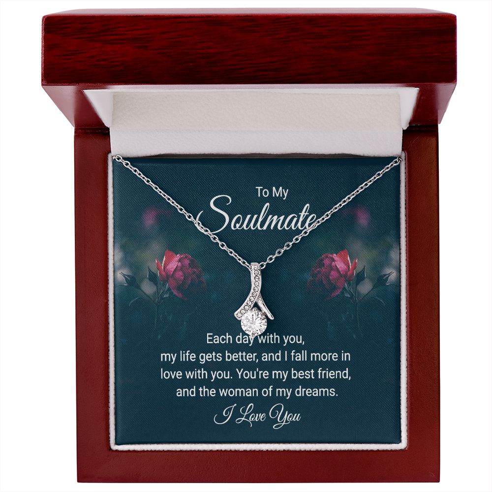 To My Soulmate Each Day With You Alluring Ribbon Necklace Message Card-Express Your Love Gifts