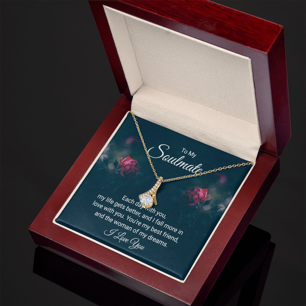 To My Soulmate Each Day With You Alluring Ribbon Necklace Message Card-Express Your Love Gifts