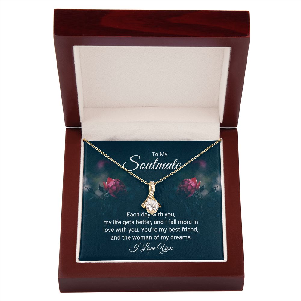 To My Soulmate Each Day With You Alluring Ribbon Necklace Message Card-Express Your Love Gifts
