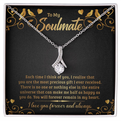 To My Soulmate Each Time I Think of You Alluring Ribbon Necklace Message Card-Express Your Love Gifts