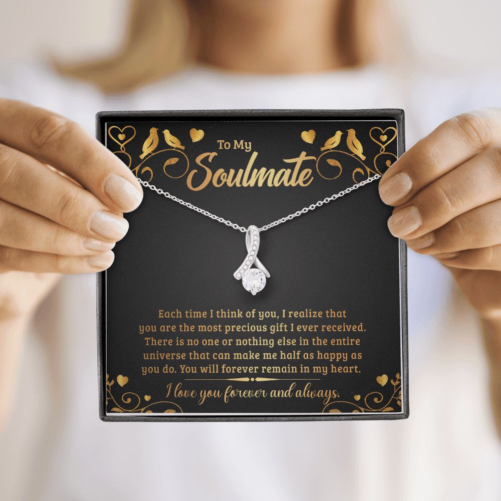 To My Soulmate Each Time I Think of You Alluring Ribbon Necklace Message Card-Express Your Love Gifts