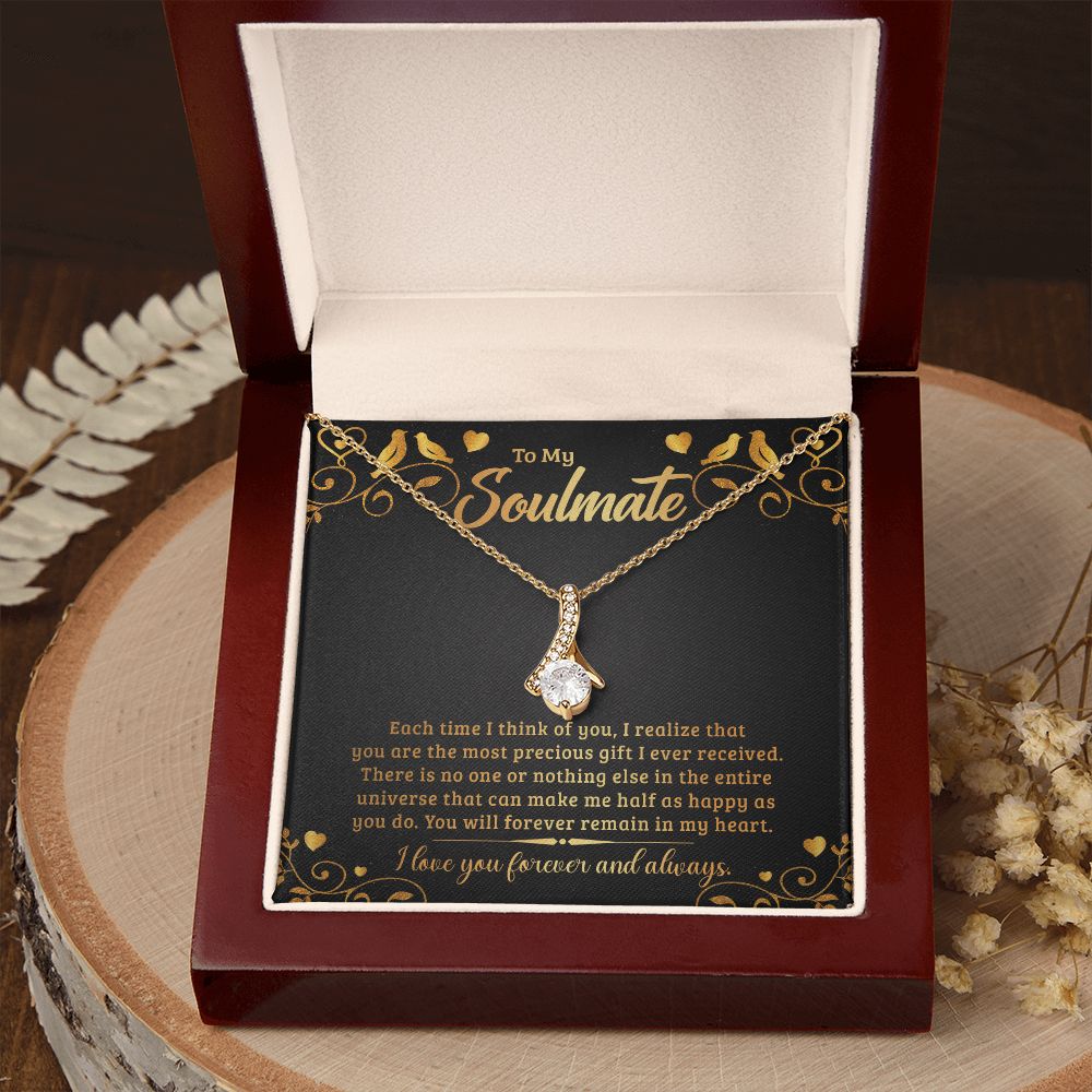 To My Soulmate Each Time I Think of You Alluring Ribbon Necklace Message Card-Express Your Love Gifts