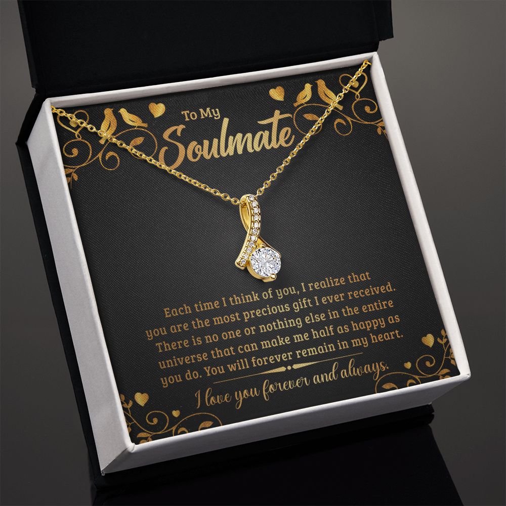 To My Soulmate Each Time I Think of You Alluring Ribbon Necklace Message Card-Express Your Love Gifts