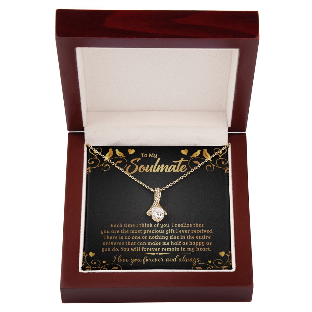 To My Soulmate Each Time I Think of You Alluring Ribbon Necklace Message Card-Express Your Love Gifts
