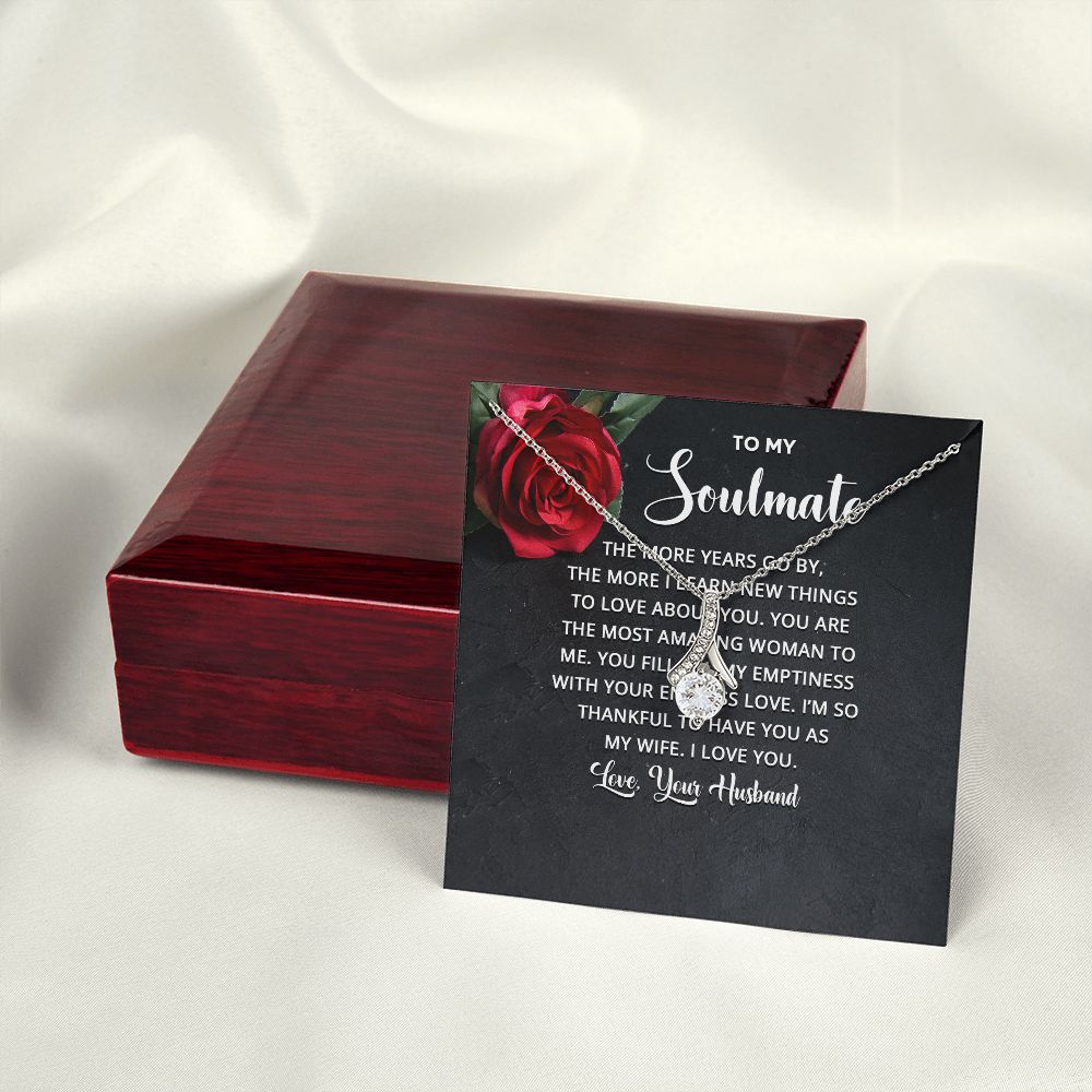 To My Soulmate The More Years Go By Alluring Ribbon Necklace Message Card-Express Your Love Gifts
