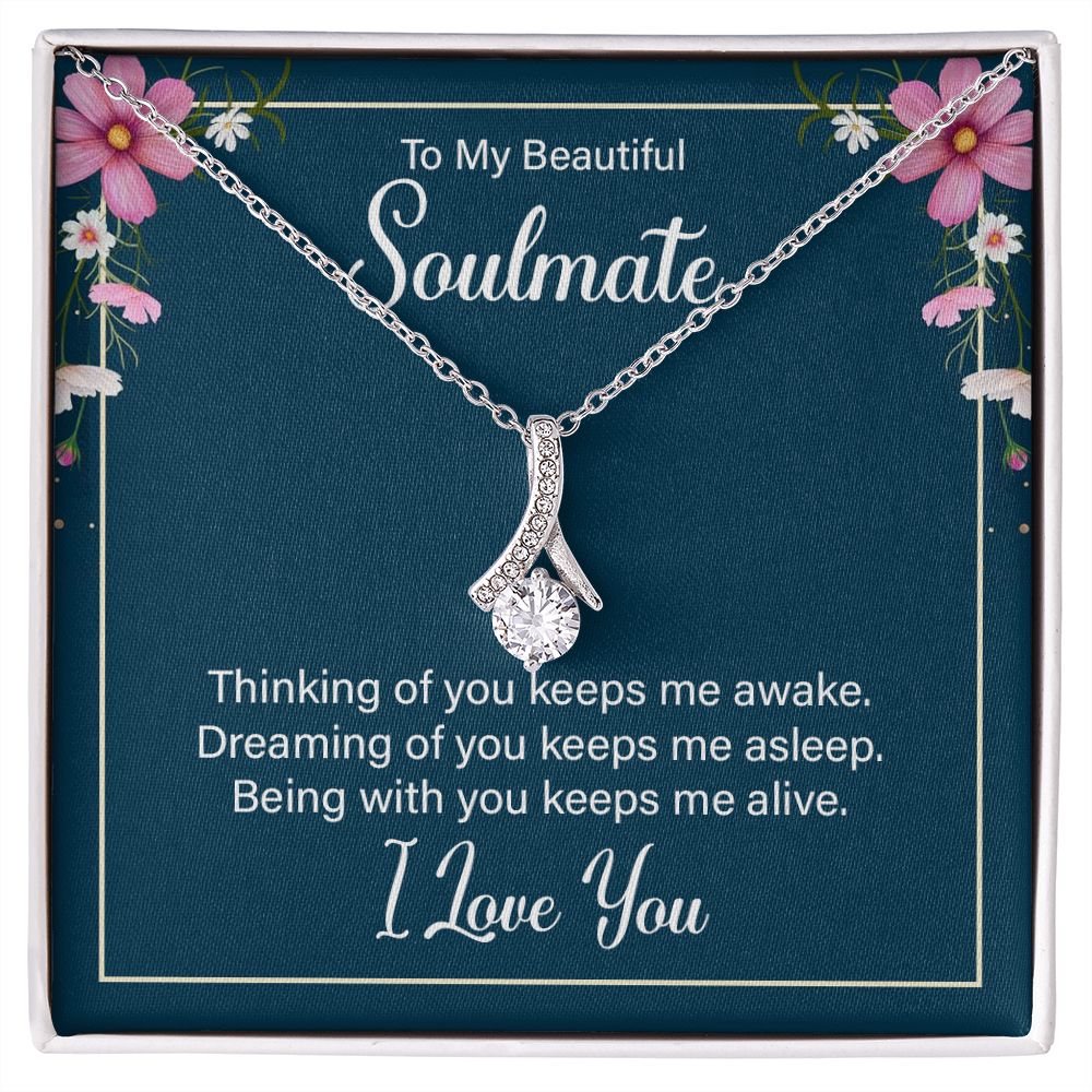 To My Soulmate Thinking of You Keeps Me Awake Alluring Ribbon Necklace Message Card-Express Your Love Gifts